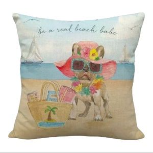 Pillow Cover - Bulldog Beach Babe Dog Nautical Ocean Decor